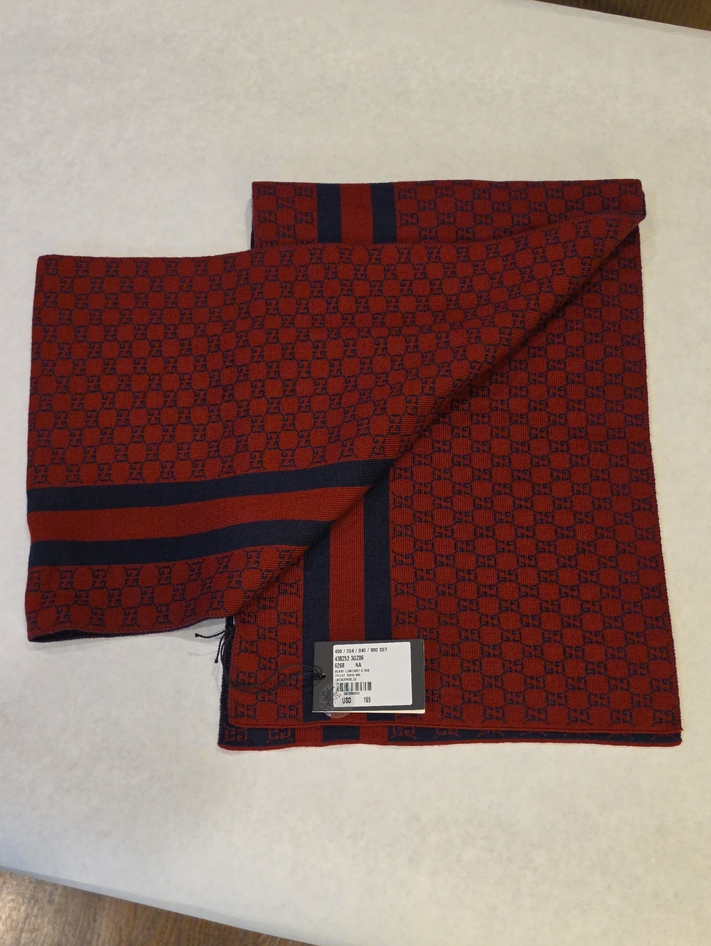 Gucci Red and Navy Monogram Scarf